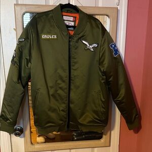 Mitchell & Ness Philadelphia Eagles Olive Bomber Jacket with Patches